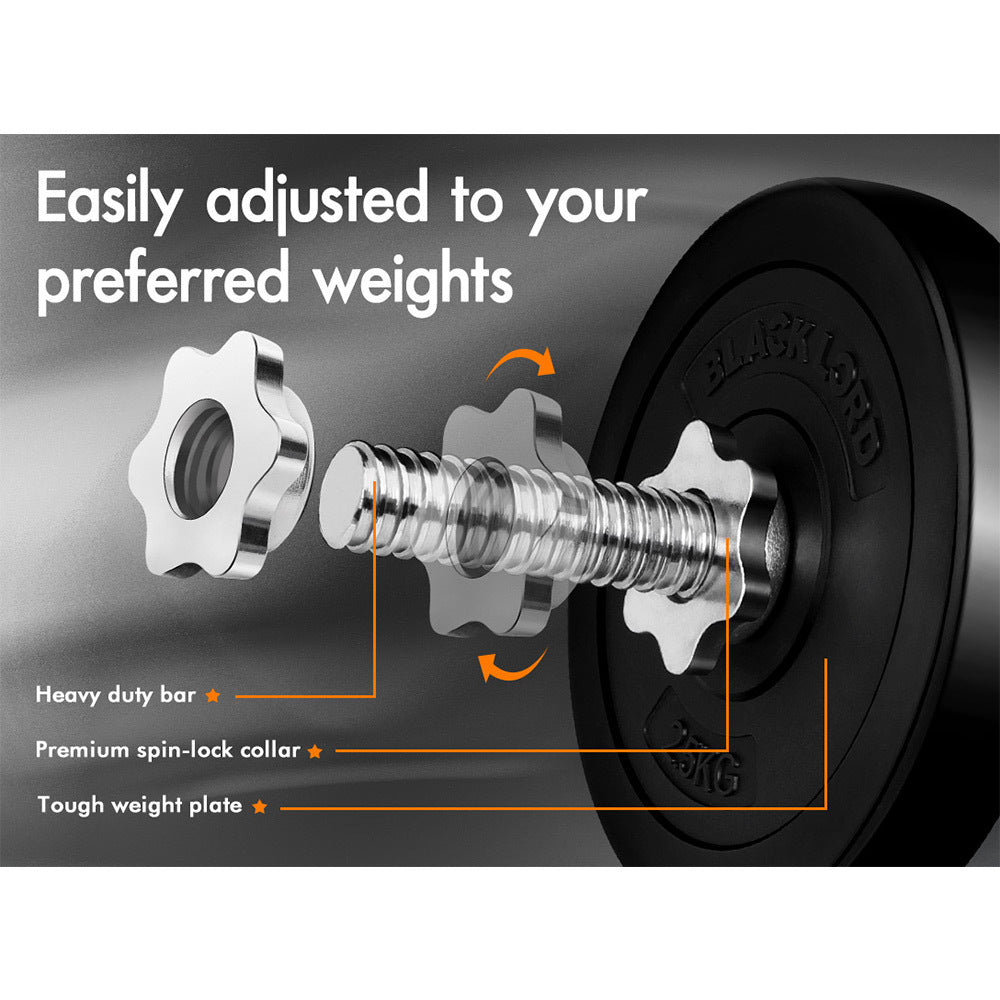 BLACK LORD 15KG Adjustable Dumbbell Set Rubber Weight Plates Bench Lifting Gym