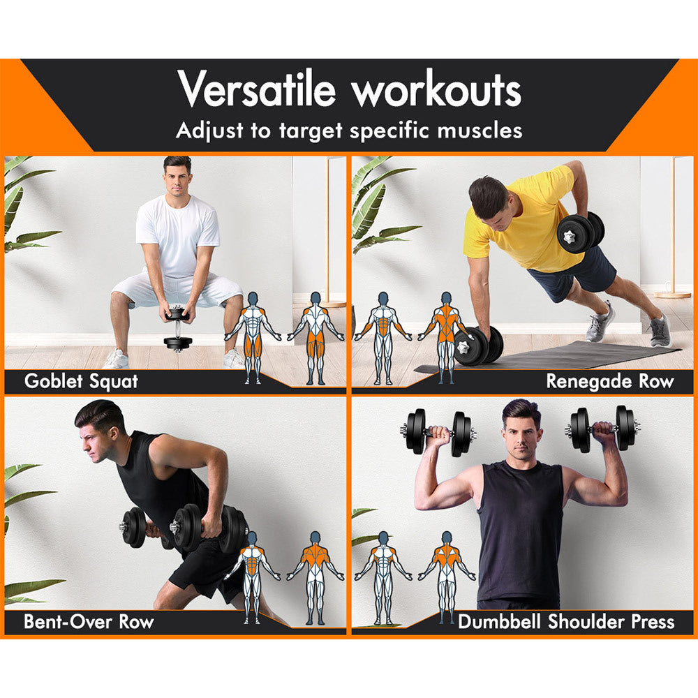 BLACK LORD 20KG Adjustable Dumbbell Set Rubber Weight Plates Bench Lifting Gym