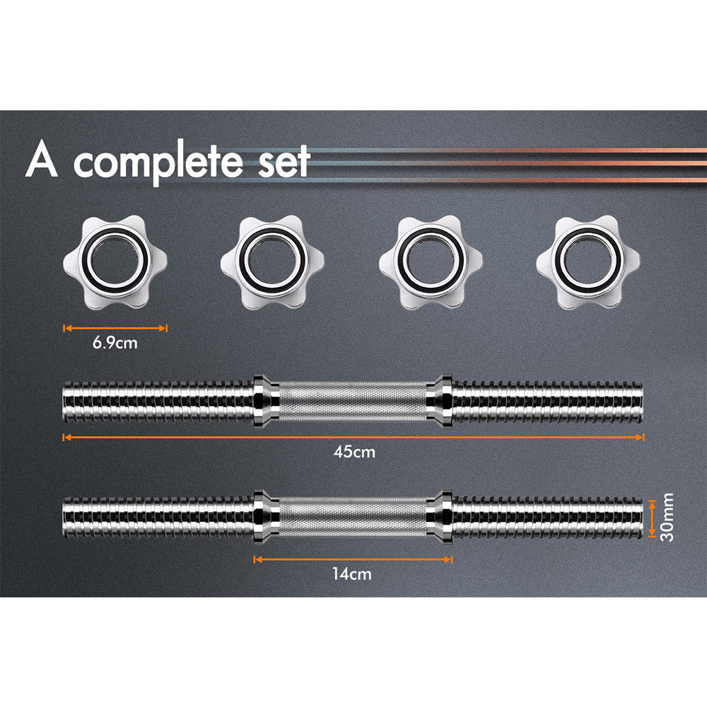 BLACK LORD Dumbbell Bar Set Solid Steel Pair Weight Lifting Plate Home Gym 45cm