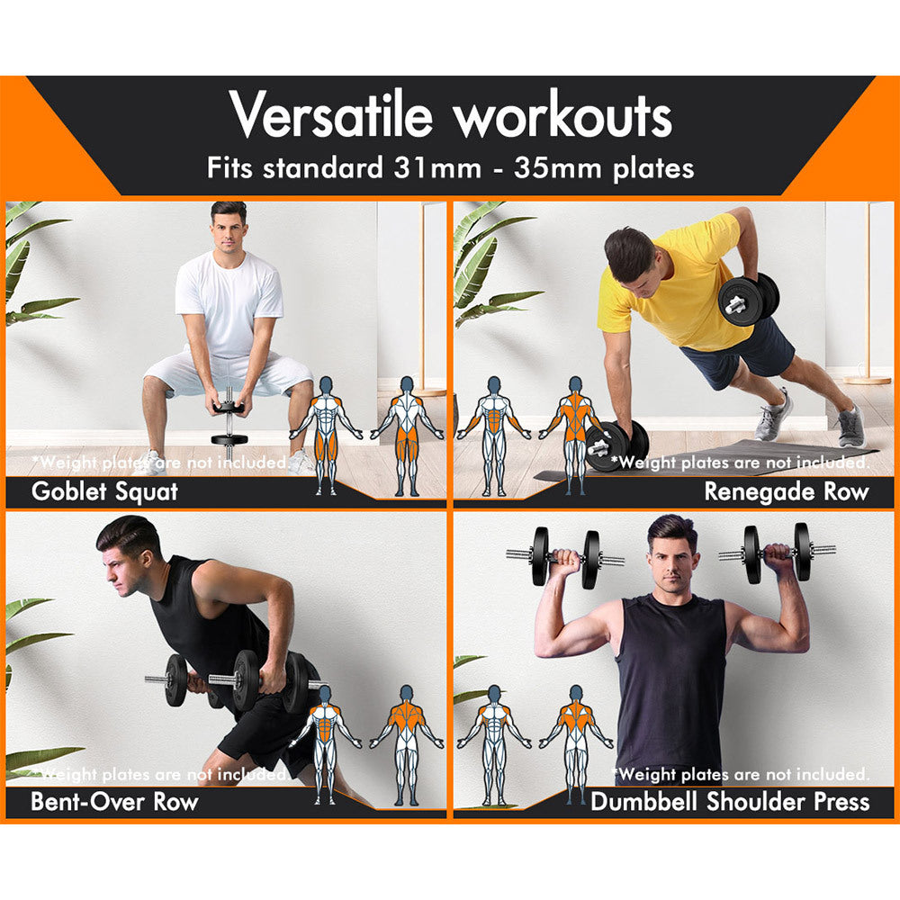 BLACK LORD Dumbbell Bar Set Solid Steel Pair Weight Lifting Plate Home Gym 45cm