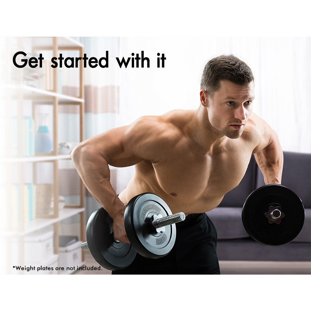 BLACK LORD Dumbbell Bar Set Solid Steel Pair Weight Lifting Plate Home Gym 45cm