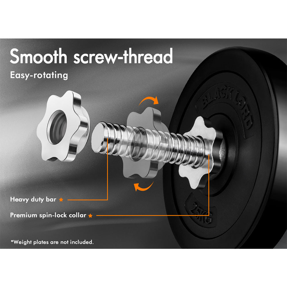 BLACK LORD Dumbbell Bar Set Solid Steel Pair Weight Lifting Plate Home Gym 35cm