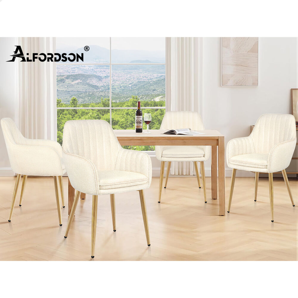 ALFORDSON 2x Dining Chair Accent Armchair Padded Tufted Granular Velvet Beige