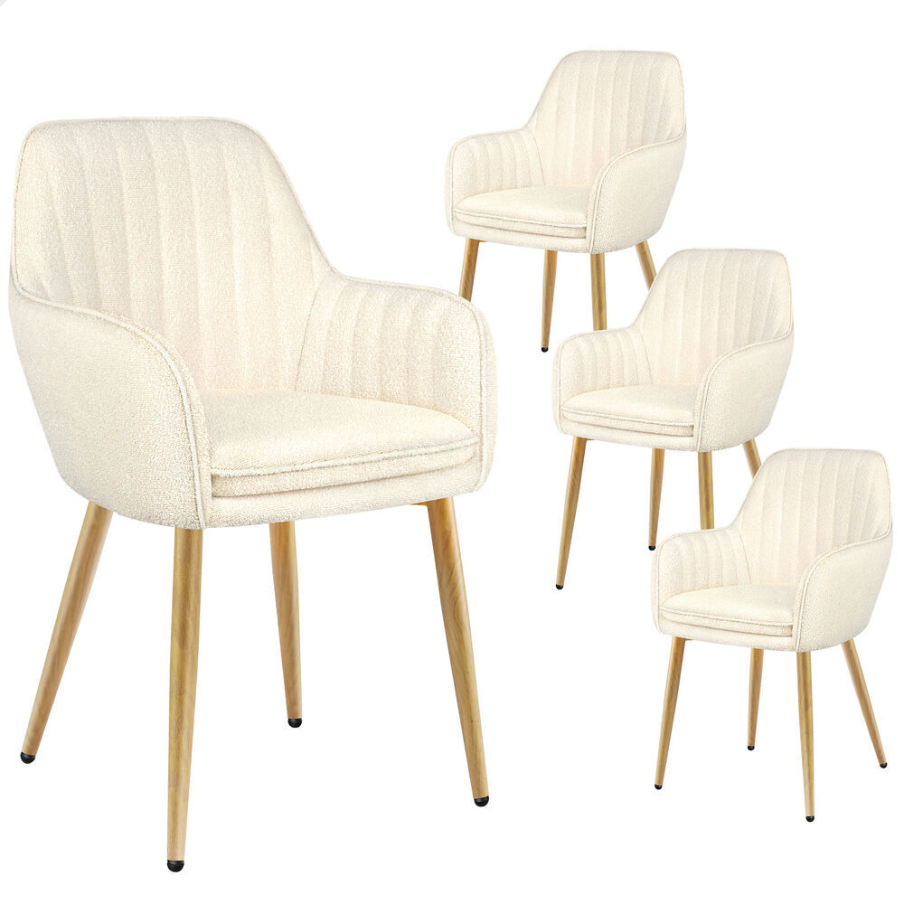 ALFORDSON 4x Dining Chair Accent Armchair Padded Tufted Granular Velvet Beige