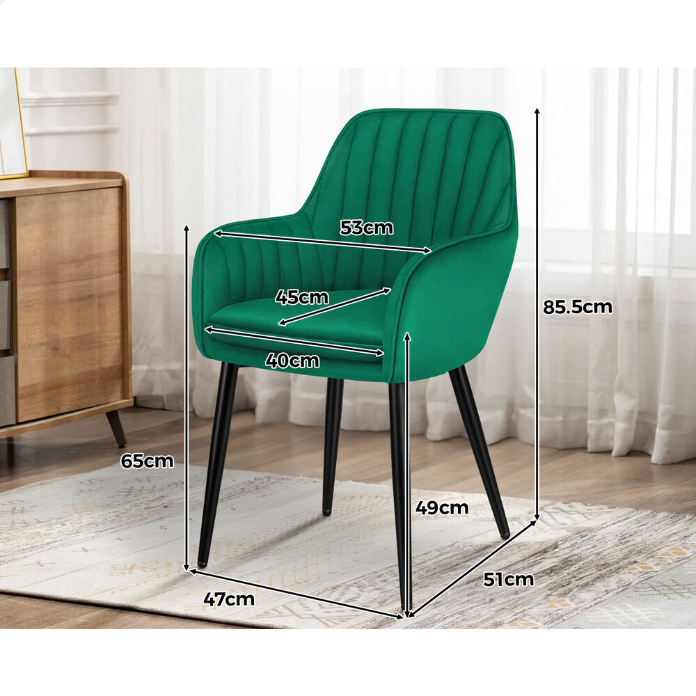 ALFORDSON 2x Dining Chair Armchair Kitchen Lounge Padded Seat Sofa Velvet Green