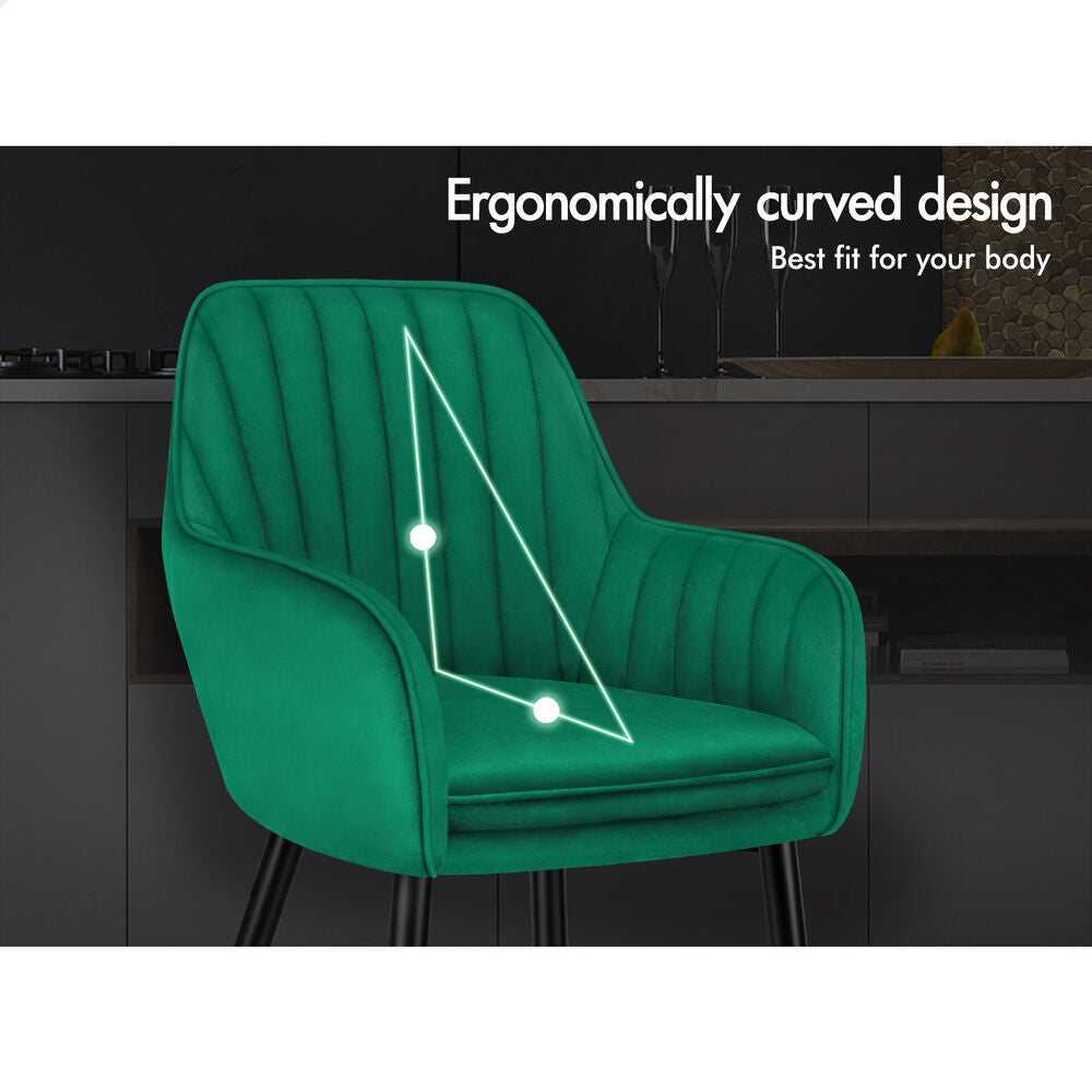 ALFORDSON 2x Dining Chair Armchair Kitchen Lounge Padded Seat Sofa Velvet Green