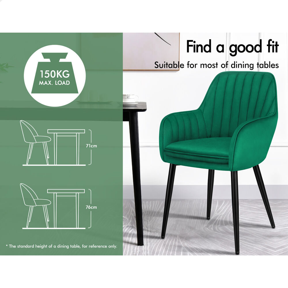 ALFORDSON 2x Dining Chair Armchair Kitchen Lounge Padded Seat Sofa Velvet Green