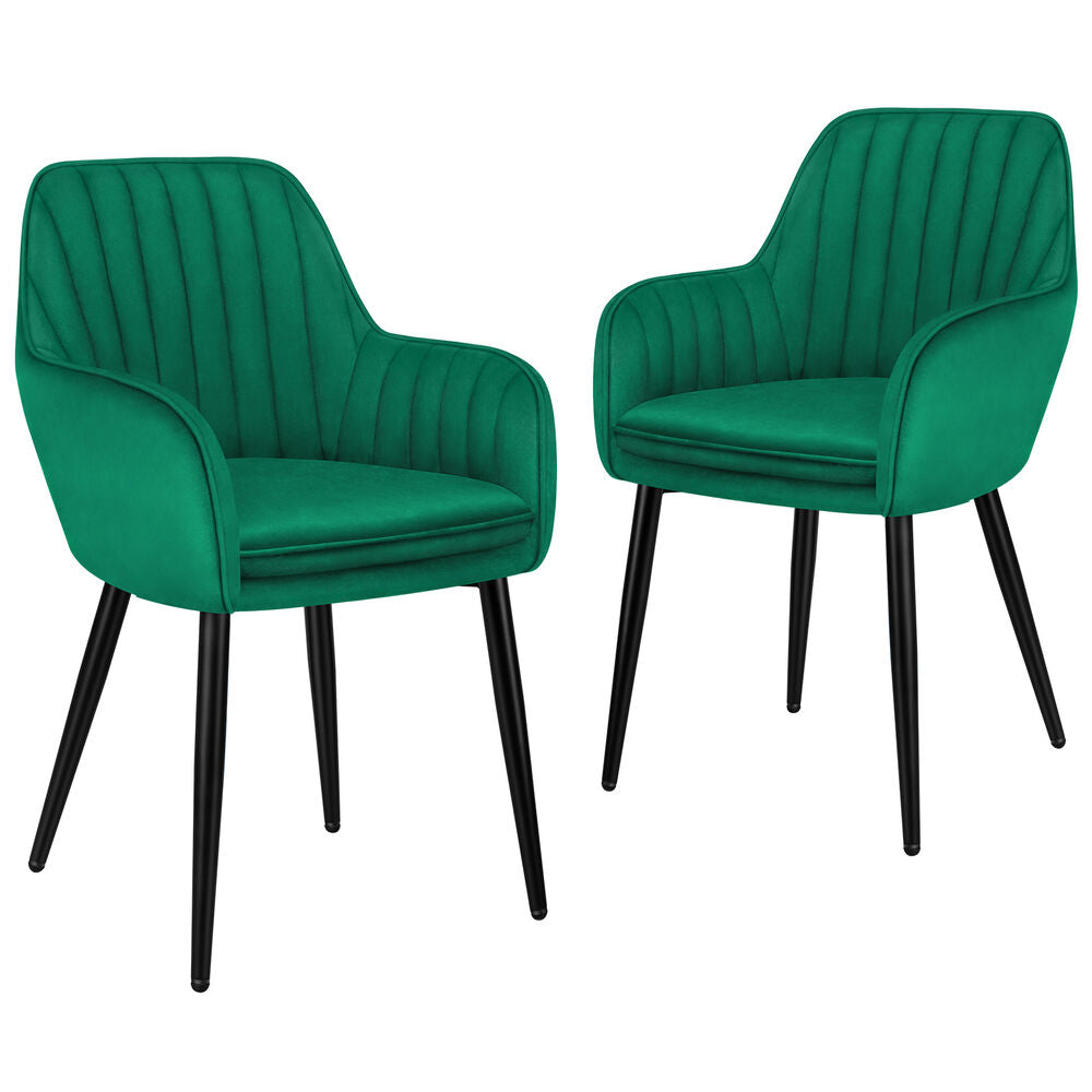 ALFORDSON 2x Dining Chair Armchair Kitchen Lounge Padded Seat Sofa Velvet Green