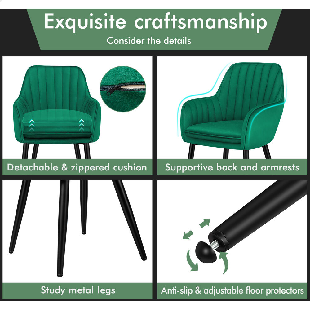 ALFORDSON 2x Dining Chair Armchair Kitchen Lounge Padded Seat Sofa Velvet Green