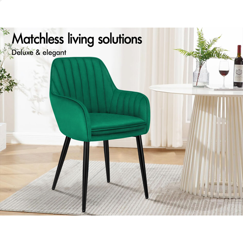 ALFORDSON 2x Dining Chair Armchair Kitchen Lounge Padded Seat Sofa Velvet Green