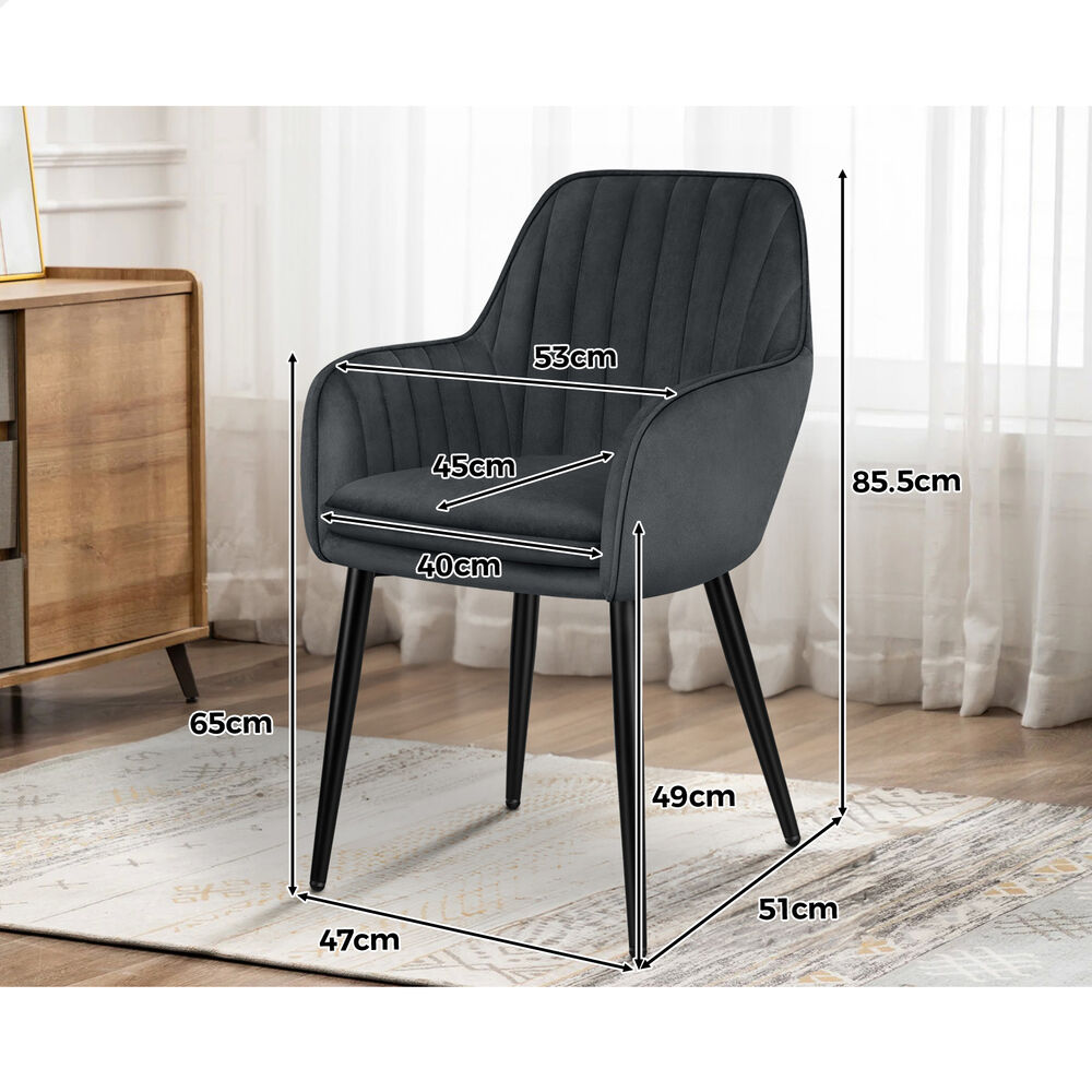 ALFORDSON 2x Dining Chairs Armchair Kitchen Lounge Padded Seat Sofa Velvet Grey