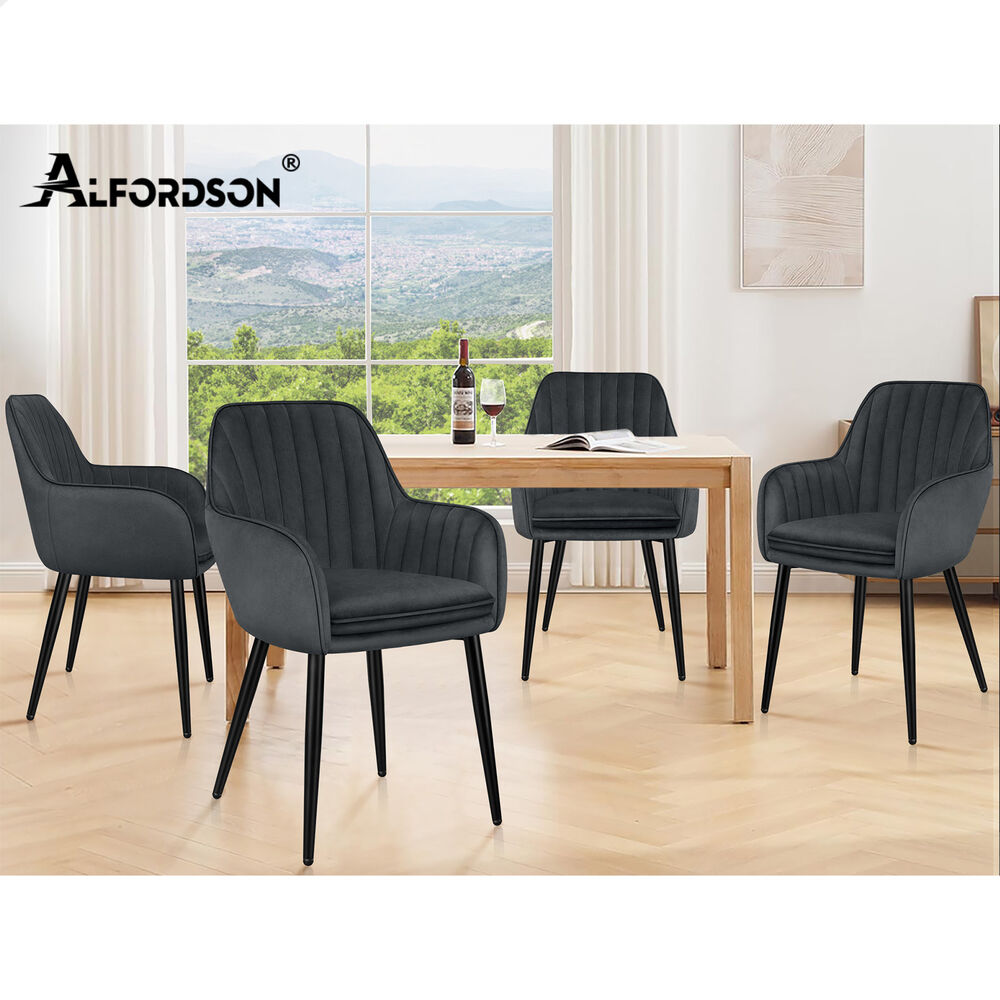 ALFORDSON 2x Dining Chairs Armchair Kitchen Lounge Padded Seat Sofa Velvet Grey