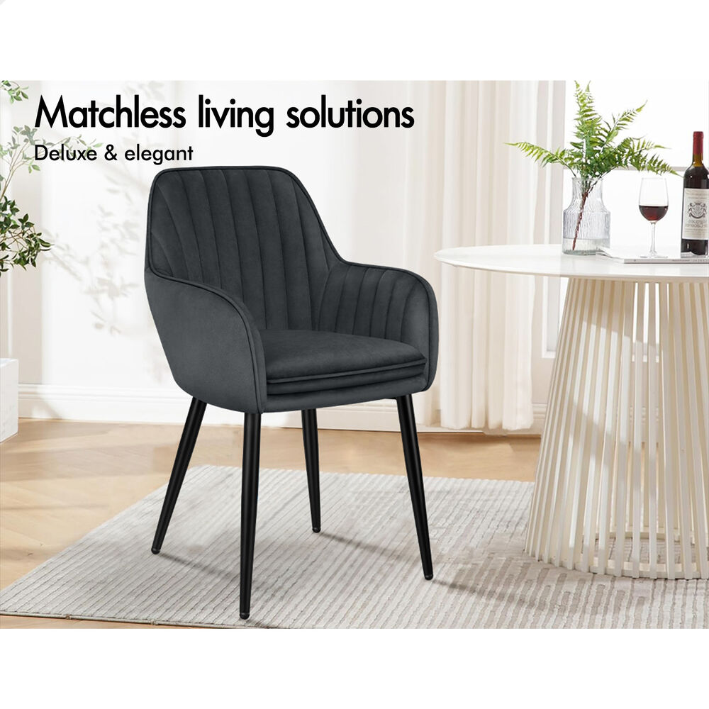 ALFORDSON 2x Dining Chairs Armchair Kitchen Lounge Padded Seat Sofa Velvet Grey