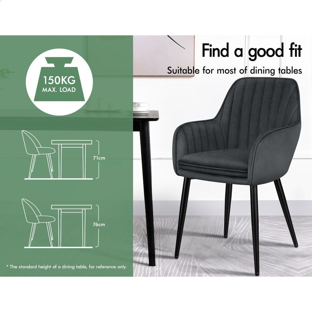 ALFORDSON 4x Dining Chairs Armchair Kitchen Lounge Padded Seat Sofa Velvet Grey