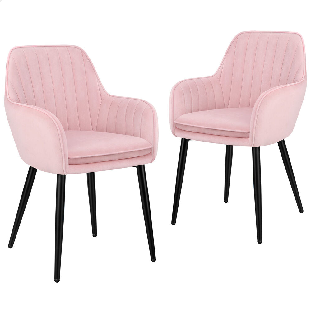 ALFORDSON 2x Dining Chair Armchair Kitchen Cafe Lounge Padded Seat Velvet Pink