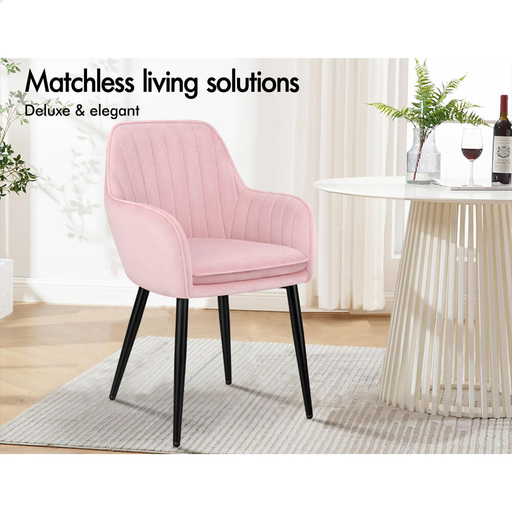 ALFORDSON 2x Dining Chair Armchair Kitchen Cafe Lounge Padded Seat Velvet Pink