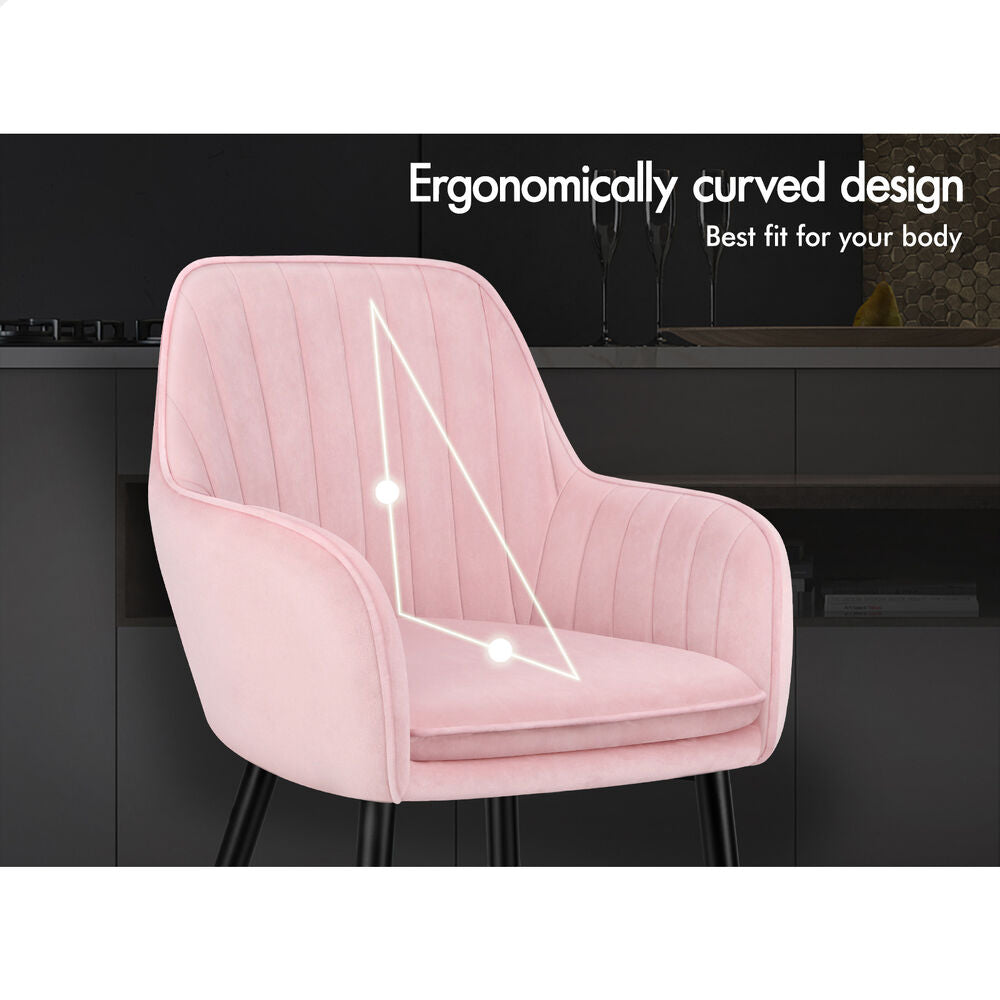 ALFORDSON 2x Dining Chair Armchair Kitchen Cafe Lounge Padded Seat Velvet Pink