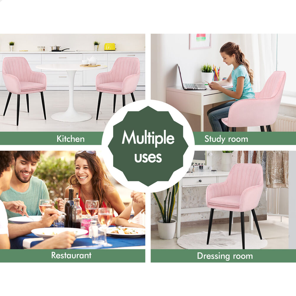 ALFORDSON 2x Dining Chair Armchair Kitchen Cafe Lounge Padded Seat Velvet Pink
