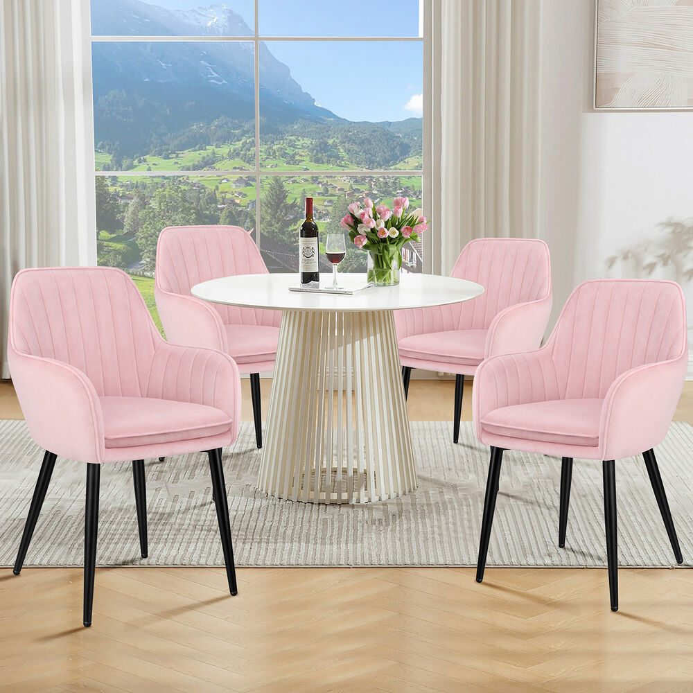 ALFORDSON 4x Dining Chair Armchair Kitchen Cafe Lounge Padded Seat Velvet Pink
