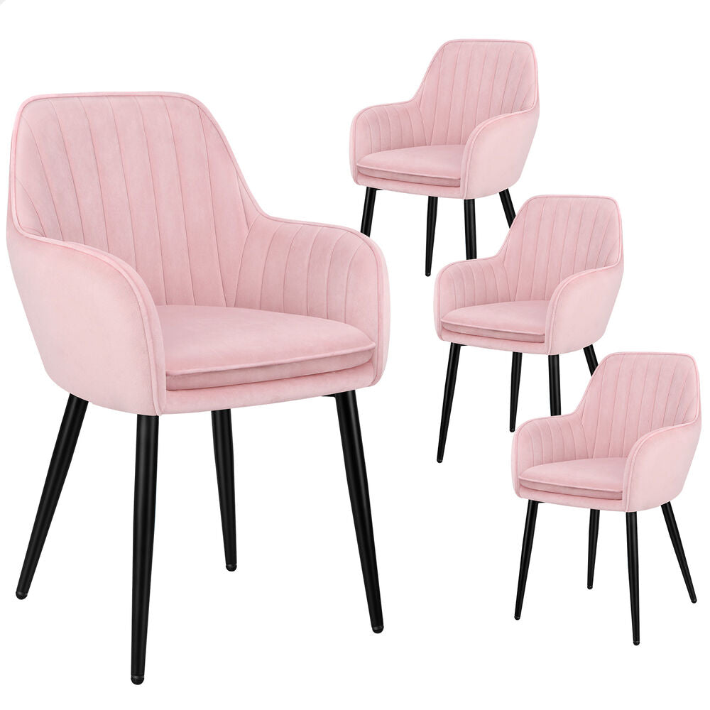 ALFORDSON 4x Dining Chair Armchair Kitchen Cafe Lounge Padded Seat Velvet Pink