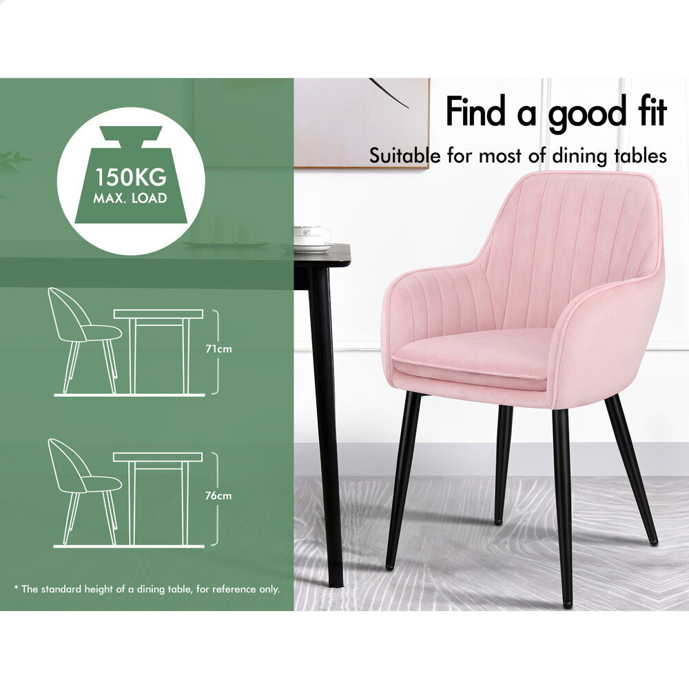 ALFORDSON 4x Dining Chair Armchair Kitchen Cafe Lounge Padded Seat Velvet Pink