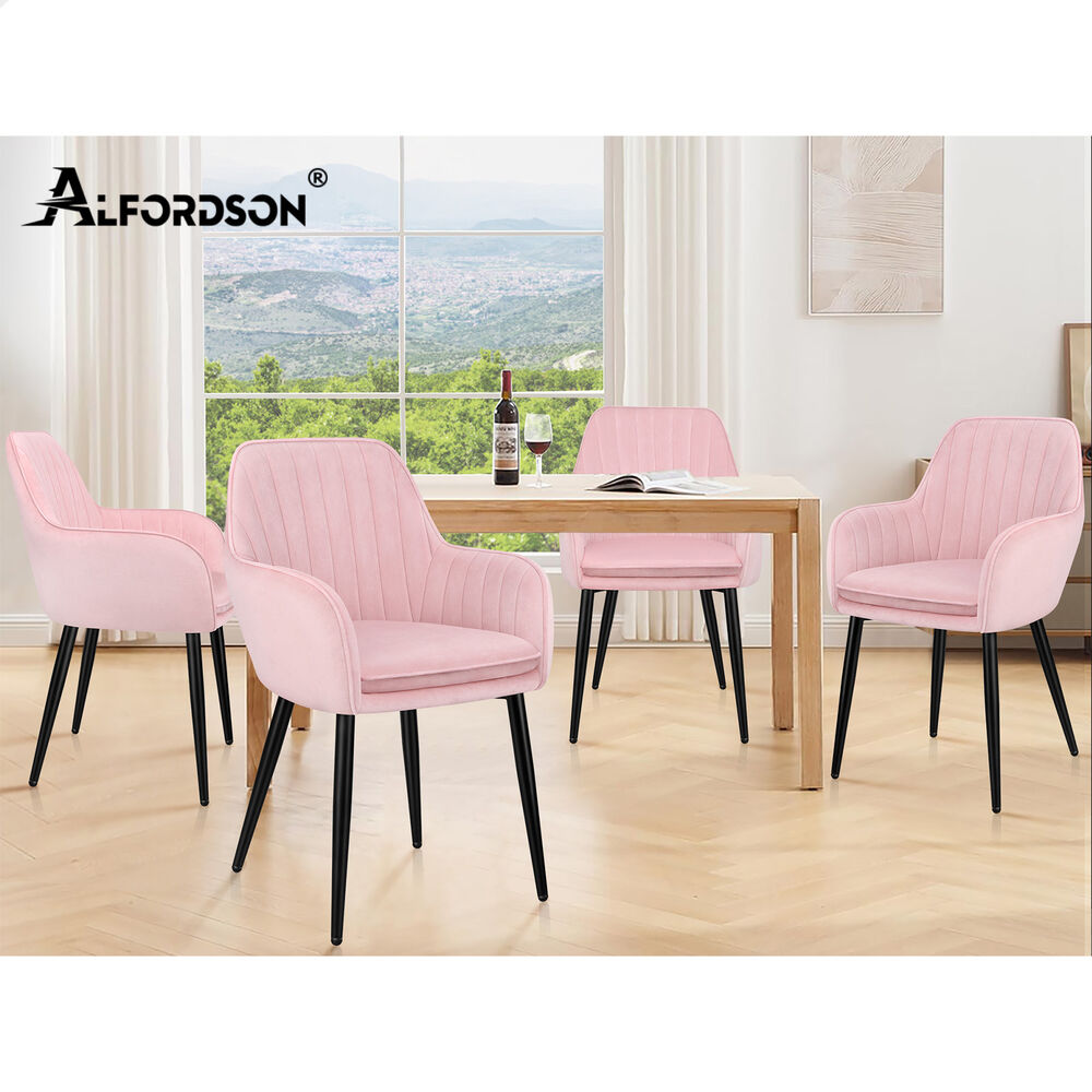 ALFORDSON 4x Dining Chair Armchair Kitchen Cafe Lounge Padded Seat Velvet Pink