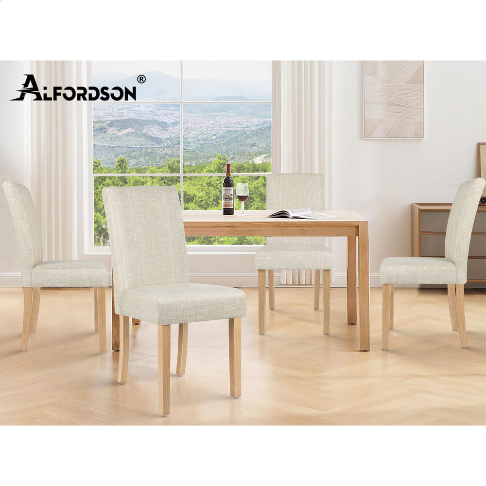 ALFORDSON 2x Dining Chairs Cafe Kitchen Chair Retro High-Back Wood Fabric Beige