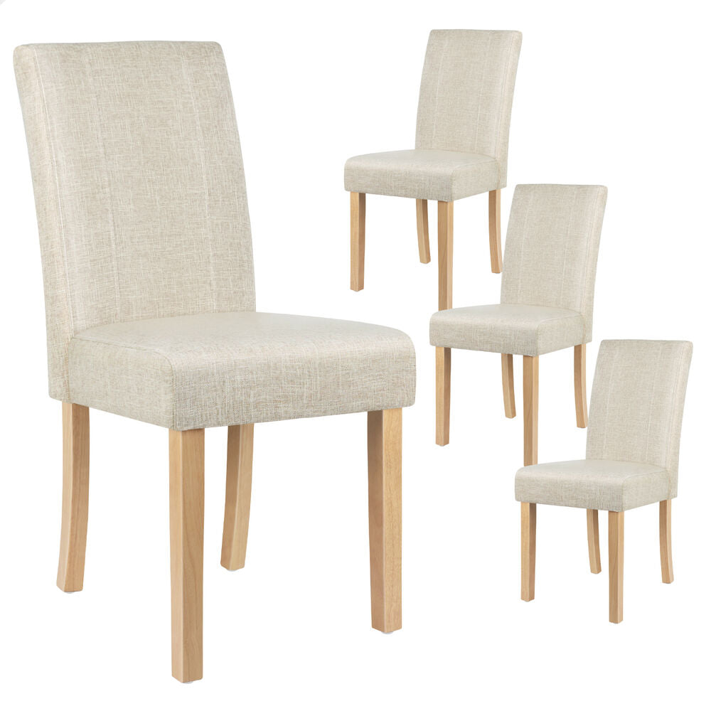 ALFORDSON 4x Dining Chairs Cafe Kitchen Chair Retro High-Back Wood Fabric Beige
