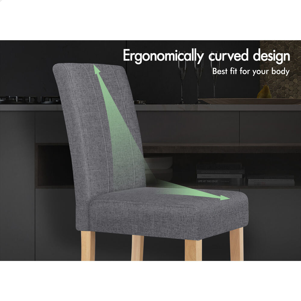 ALFORDSON 2x Dining Chair Cafe Kitchen Lounge Padded High-Back Wood Fabric Grey