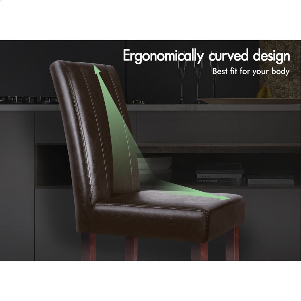 ALFORDSON 2x Dining Chairs Cafe Kitchen High-Back Chair Glossy PU Leather Brown