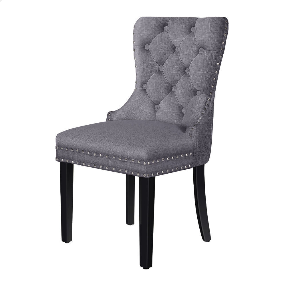 ALFORDSON 4x Dining Chairs Kitchen Lounge Padded Diamond Tufted Fabric Grey