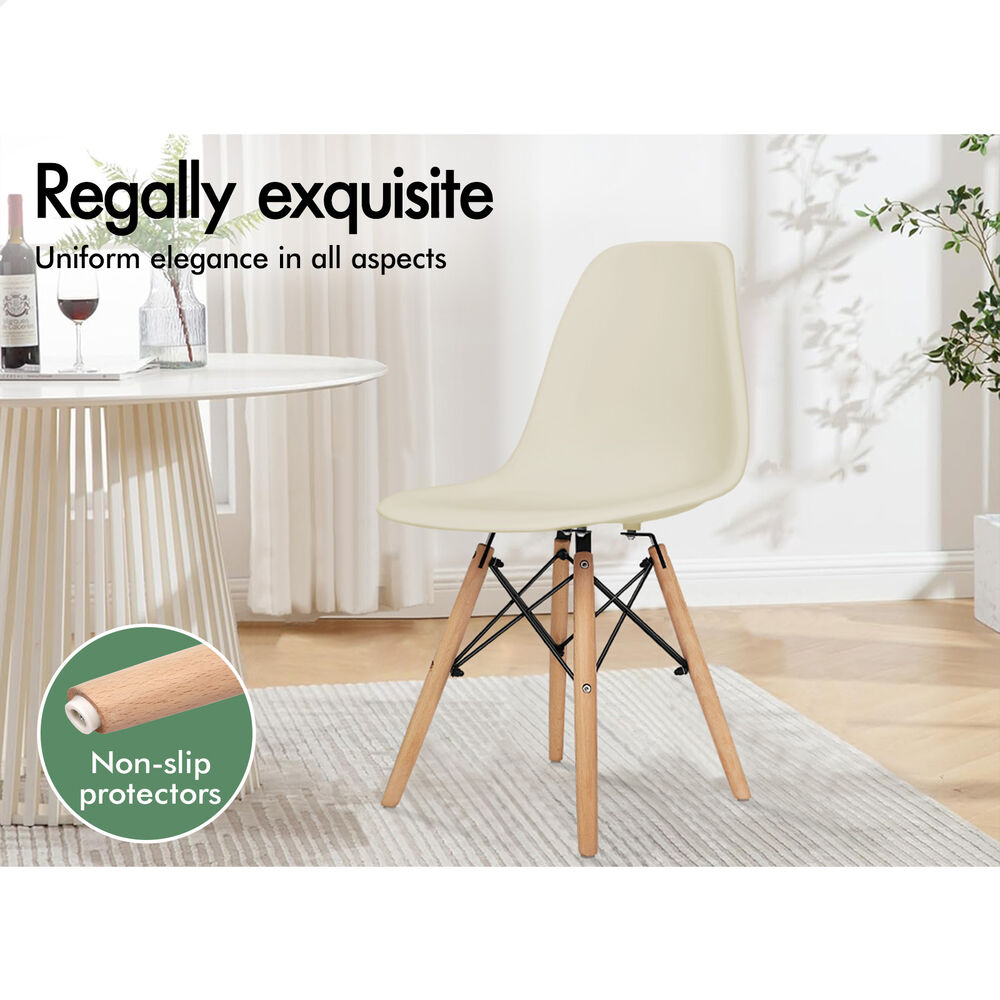 ALFORDSON 4x Dining Chairs Retro Steel Kitchen Lounge Cafe Solid Wood Beige
