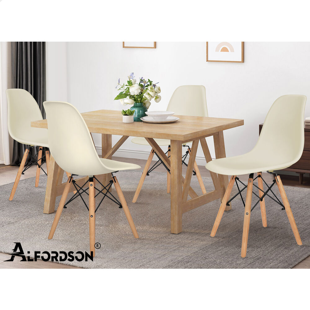 ALFORDSON 4x Dining Chairs Retro Steel Kitchen Lounge Cafe Solid Wood Beige