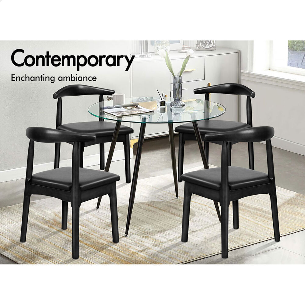 ALFORDSON 2x Dining Chair Kitchen Lounge Cafe Retro Wood PU Leather Seat Black