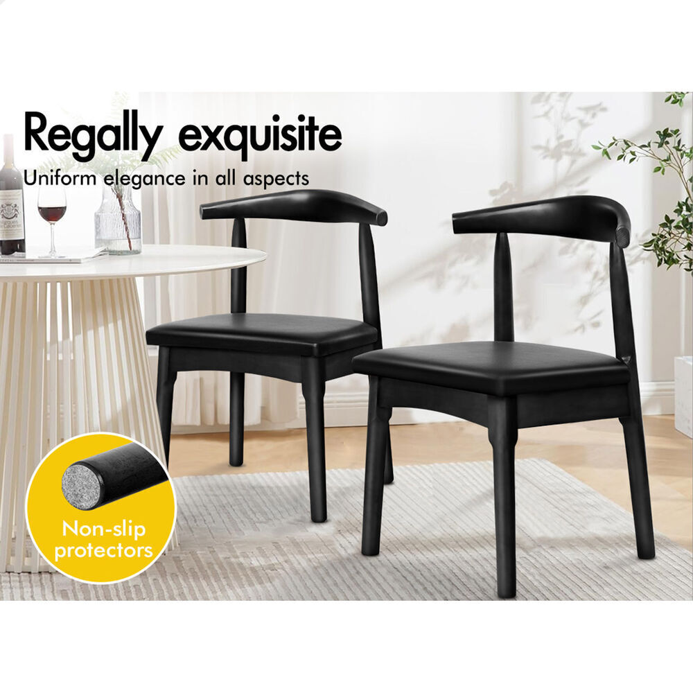 ALFORDSON 1x Dining Chair Kitchen Lounge Cafe Retro Wood PU Leather Seat Black
