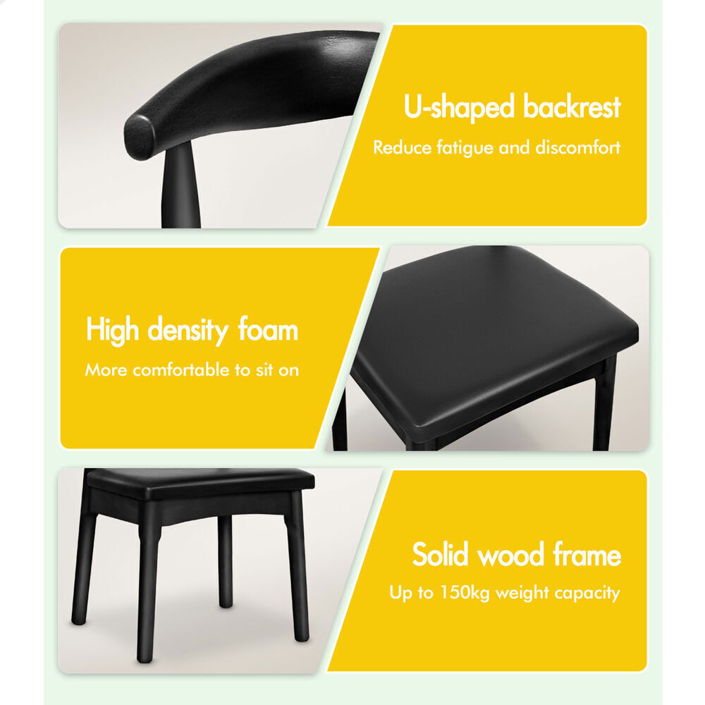 ALFORDSON 1x Dining Chair Kitchen Lounge Cafe Retro Wood PU Leather Seat Black