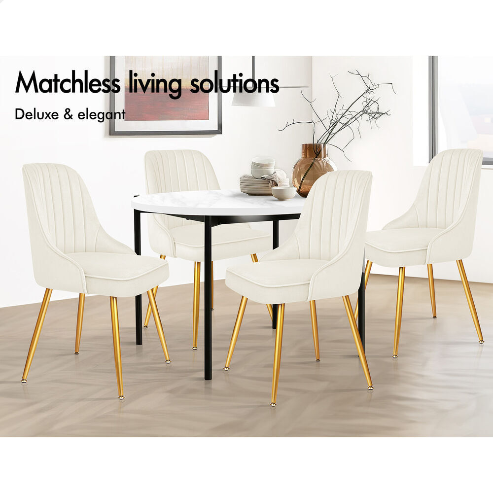 ALFORDSON 2x Dining Chairs Kitchen Accent Lounge Padded Tufted Seat Velvet Beige