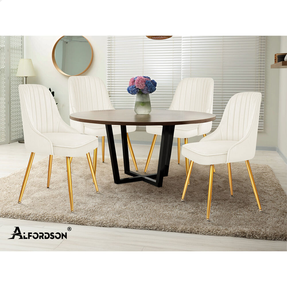 ALFORDSON 2x Dining Chairs Kitchen Accent Lounge Padded Tufted Seat Velvet Beige