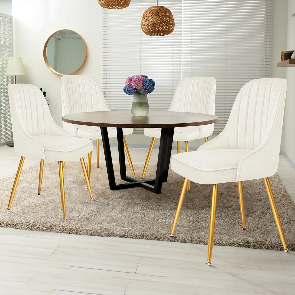 ALFORDSON 4x Dining Chairs Kitchen Accent Lounge Padded Tufted Seat Velvet Beige