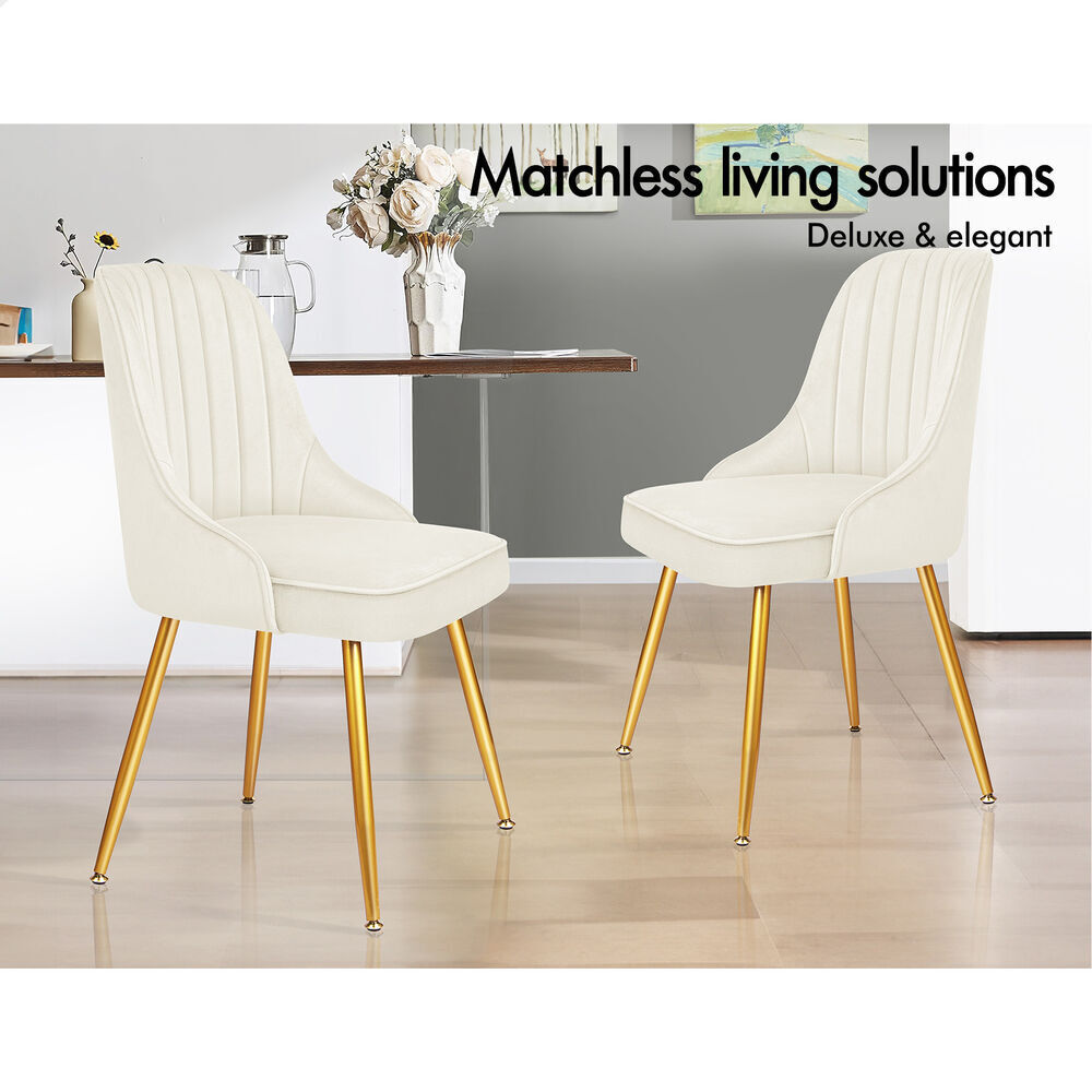 ALFORDSON 4x Dining Chairs Kitchen Accent Lounge Padded Tufted Seat Velvet Beige