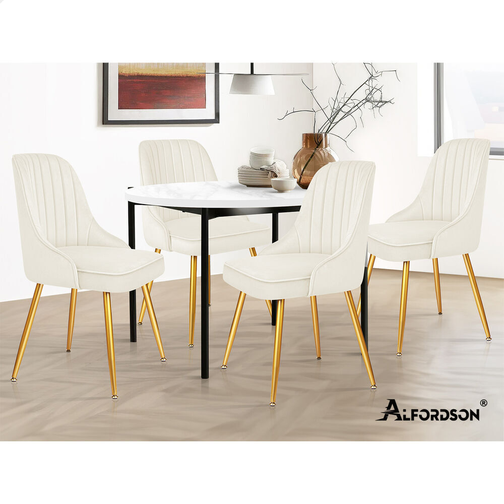 ALFORDSON 4x Dining Chairs Kitchen Accent Lounge Padded Tufted Seat Velvet Beige