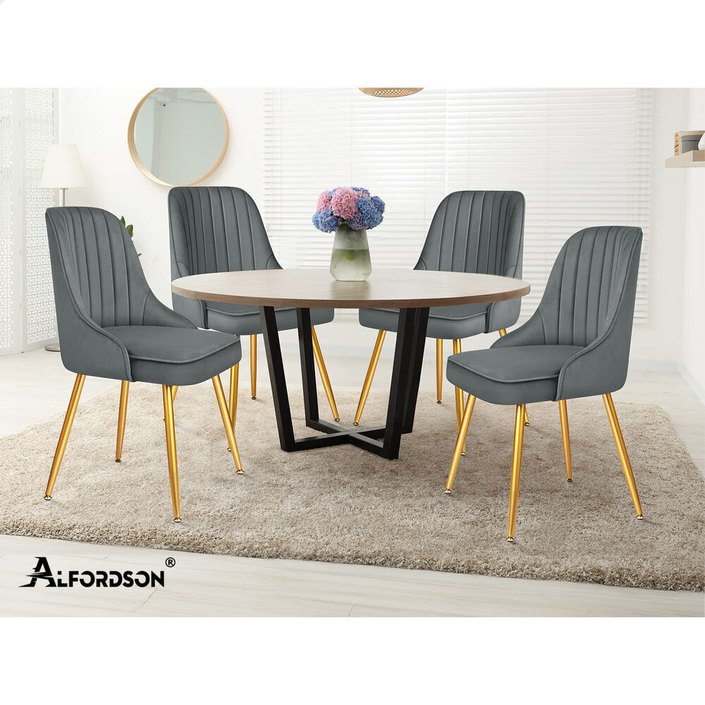 ALFORDSON 2x Dining Chairs Kitchen Accent Lounge Padded Tufted Seat Velvet Grey