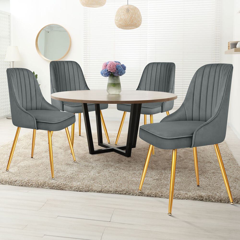 ALFORDSON 4x Dining Chairs Kitchen Accent Lounge Padded Tufted Seat Velvet Grey