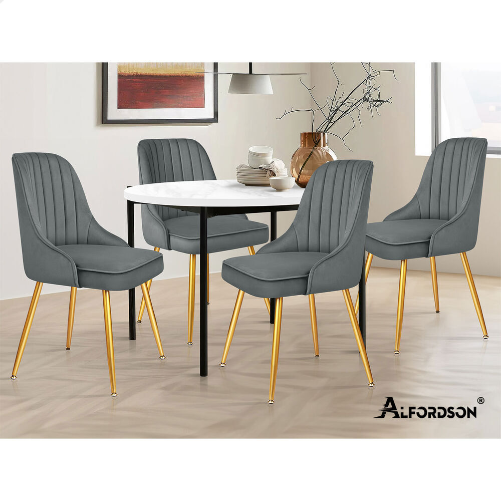 ALFORDSON 4x Dining Chairs Kitchen Accent Lounge Padded Tufted Seat Velvet Grey