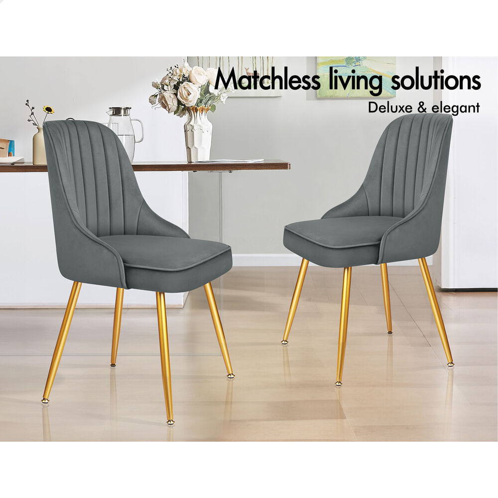 ALFORDSON 4x Dining Chairs Kitchen Accent Lounge Padded Tufted Seat Velvet Grey