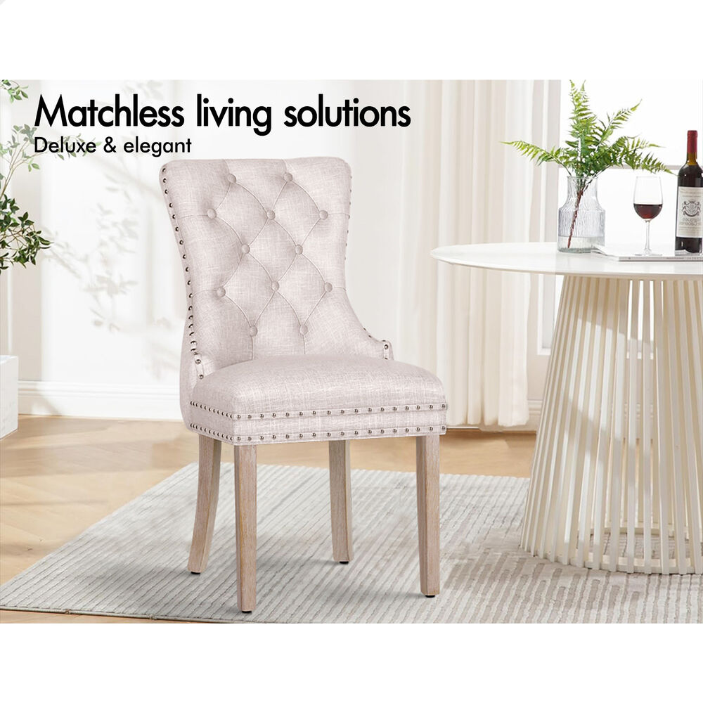 ALFORDSON 2x Dining Chair Kitchen Lounge Retro Button Tufted Wooden Fabric Beige