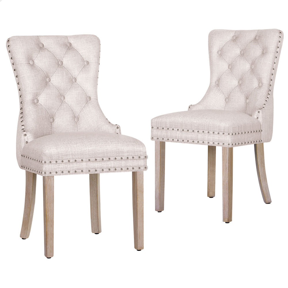 ALFORDSON 2x Dining Chair Kitchen Lounge Retro Button Tufted Wooden Fabric Beige