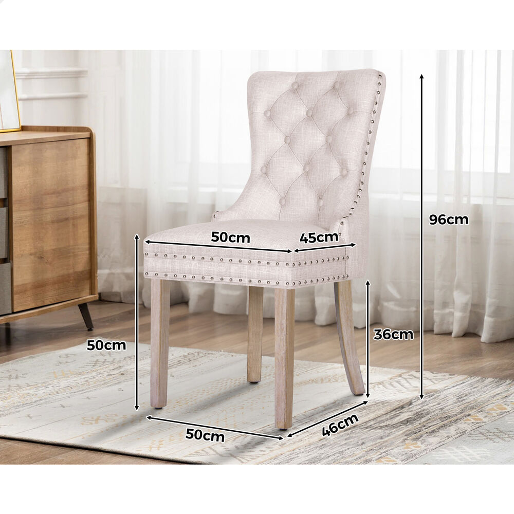 ALFORDSON 2x Dining Chair Kitchen Lounge Retro Button Tufted Wooden Fabric Beige