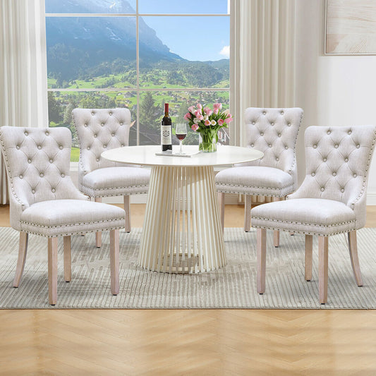 ALFORDSON 4x Dining Chair Kitchen Lounge Retro Button Tufted Wooden Fabric Beige
