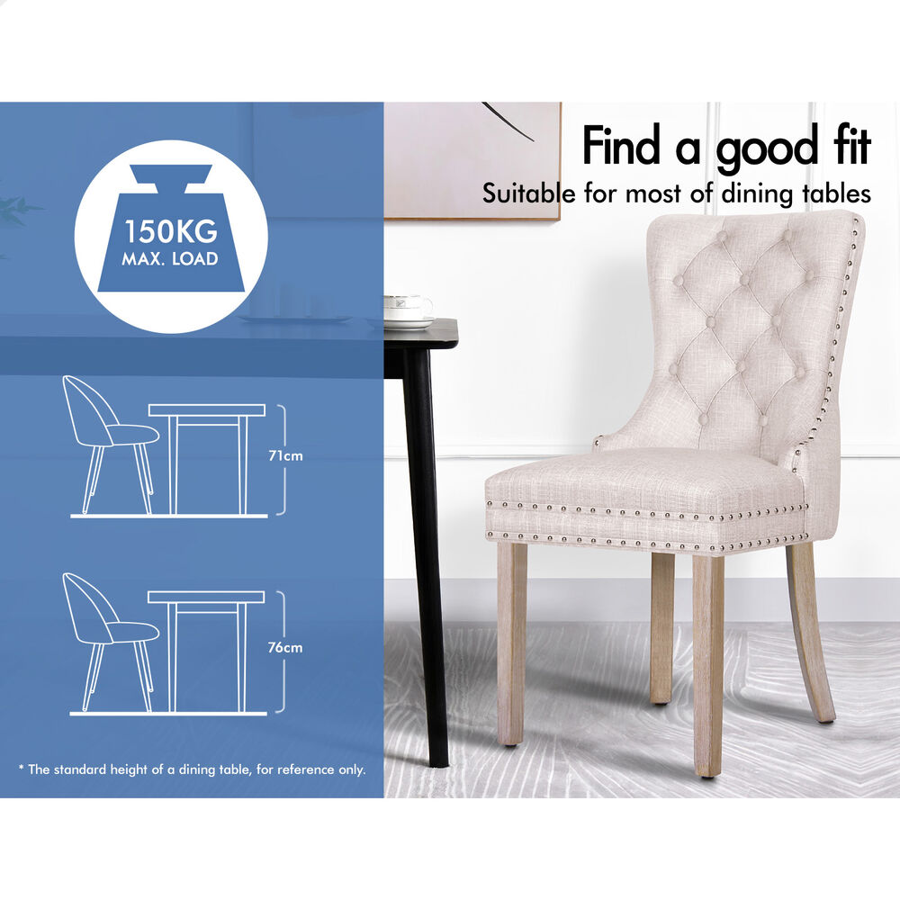 ALFORDSON 4x Dining Chair Kitchen Lounge Retro Button Tufted Wooden Fabric Beige